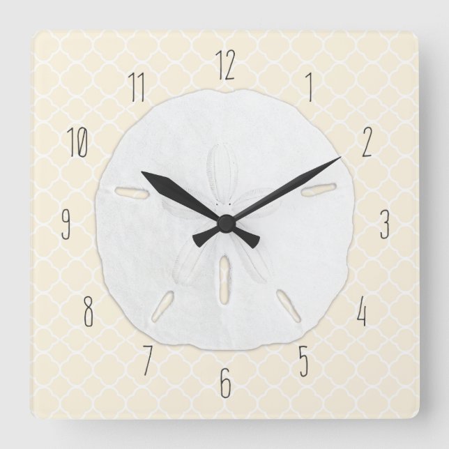Horloge Carrée Quatrefoil à crème de sable tropical (Recto)