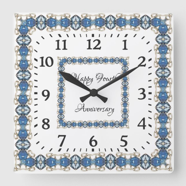 Horloge Carrée Quatrième anniversaire du Mariage de Topaz bleu (Recto)