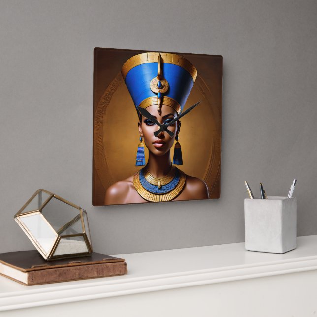 Horloge Carrée "Queen Nefertiti" Belle reine africaine antique (Bureau)