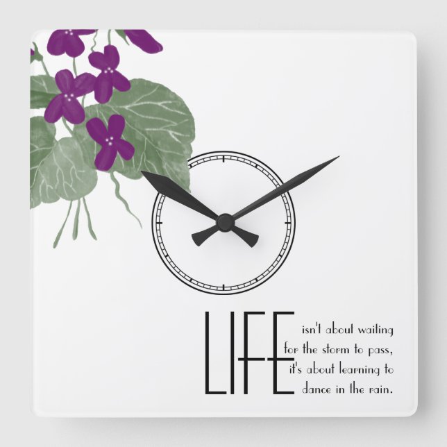 Horloge Carrée Quota de vie de Floral Purple Violets (Recto)
