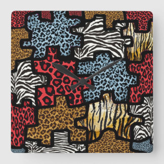 Horloge Carrée RAB Rockabilly Impression Animale Puzzle