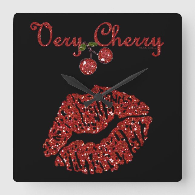 Horloge Carrée RAB Rockabilly très Cherry Kiss (Recto)
