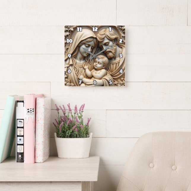 Horloge Carrée Radiant Golden Holy Family Relief (Salle de lecture)