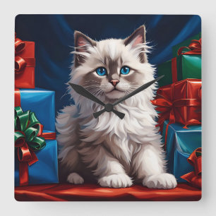 Horloge Carrée Ragdoll Kitten cadeau de Noël