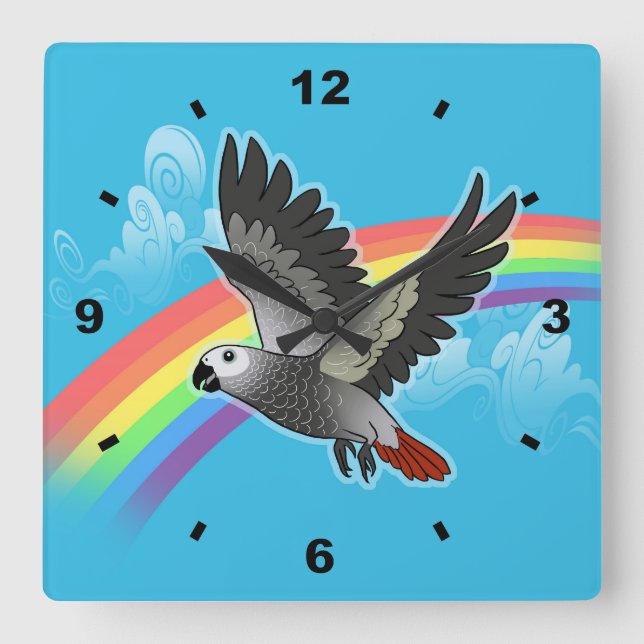 Horloge Carrée Rainbow bridge african grey parrot (Recto)