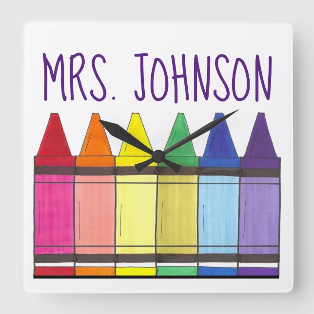 Horloge Carrée Rainbow Crayons École Professeur Art Fournitures F (Recto)