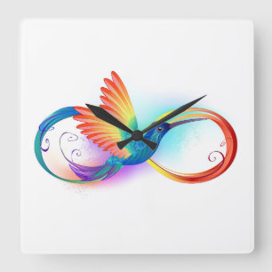 Horloge Carrée Rainbow Hummingbird with Infinity symbol
