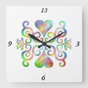 Horloge Carrée Rainbow Lily et le coeur