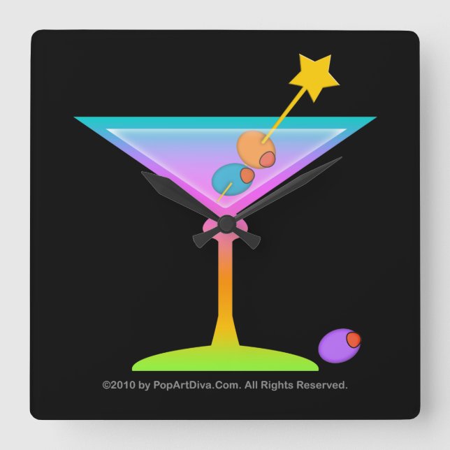 Horloge Carrée RAINBOW MARTINI WALL Clock (Recto)