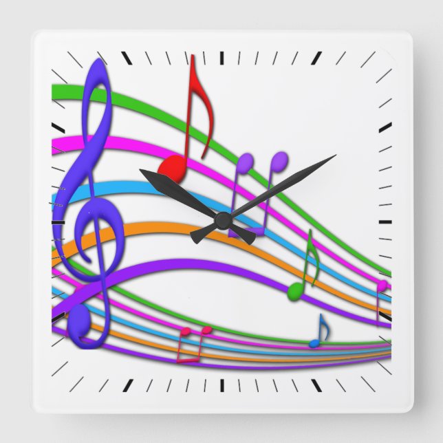Horloge Carrée Rainbow Notes Music Wall Clock (Recto)