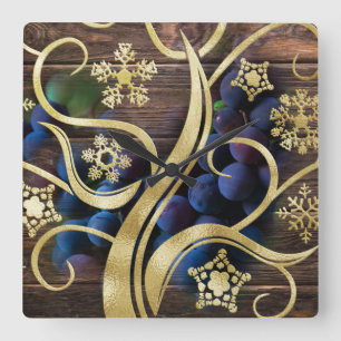 Horloge Carrée Raisins Élégants Avec Motif Or