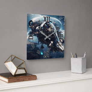 Horloge Carrée Raspian Dynamorph Drone AI Art par Xzendor7