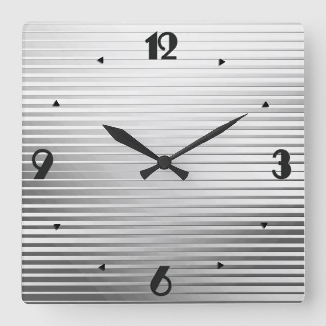 Horloge Carrée Rayures argentées de satin d'art déco (Recto)