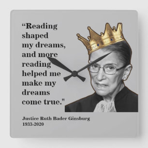 Horloge Carrée RBG, Citation de lecture, gris