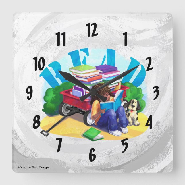 Horloge Carrée READ Book Wagon art Square Wall Clock (Recto)