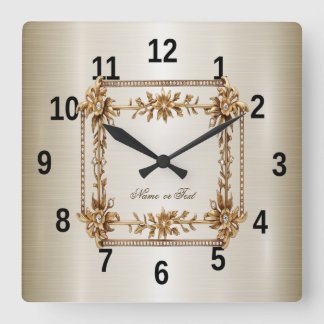 Horloge Carrée Rectangle doré Fleurs Dimonées brillantes