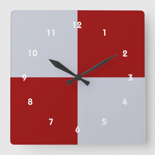 Horloge Carrée Rectangles rouge et gris (Recto)