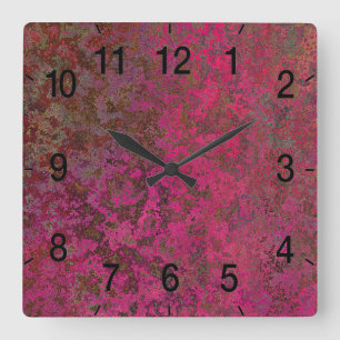 Horloge Carrée Red and purple abstract