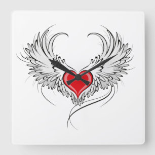 Horloge Carrée Red Angel Coeur avec ailes
