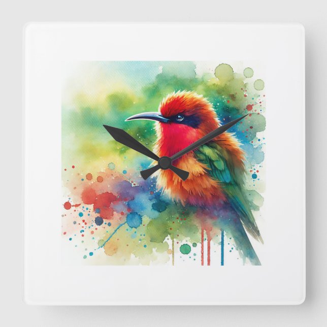 Horloge Carrée Red bearded Bee eater 170724AREF104 - Watercolor (Recto)