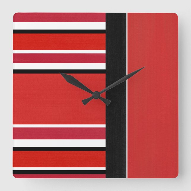 Horloge Carrée Red Black White Stripes Block (Recto)