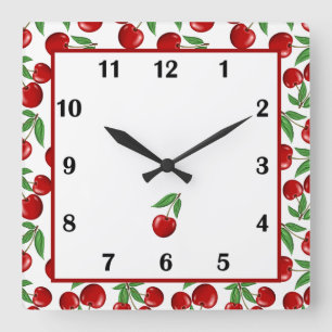 Horloge Carrée Red Cherries All Over Graphic