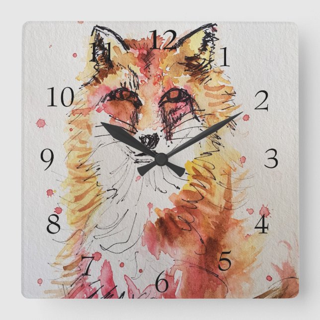 Horloge Carrée Red Fox Cute Art Whimsical Woodland Animal (Recto)