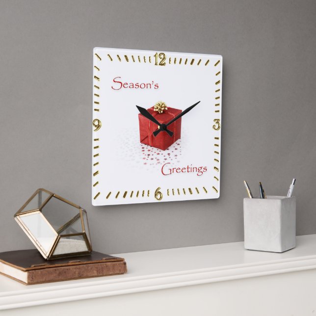 Horloge Carrée Red Gift Box Season's Greetings Clock (Bureau)