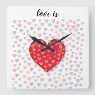 Horloge Carrée red heart witkel pattern