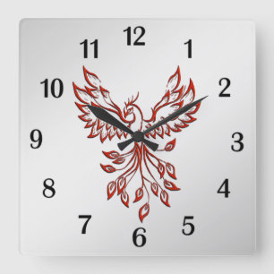 Horloge Carrée Red Phoenix se lève Silver