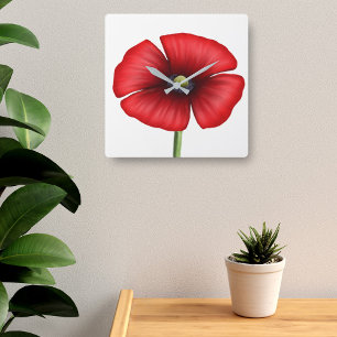 Horloge Carrée Red Poppy Art Square Wall Clock