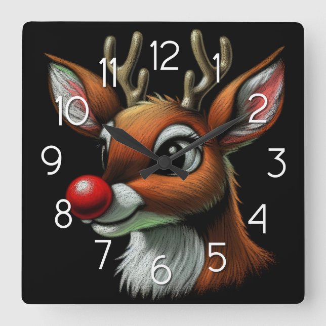 Horloge Carrée Red Reindeer Nose Rudolph (Recto)