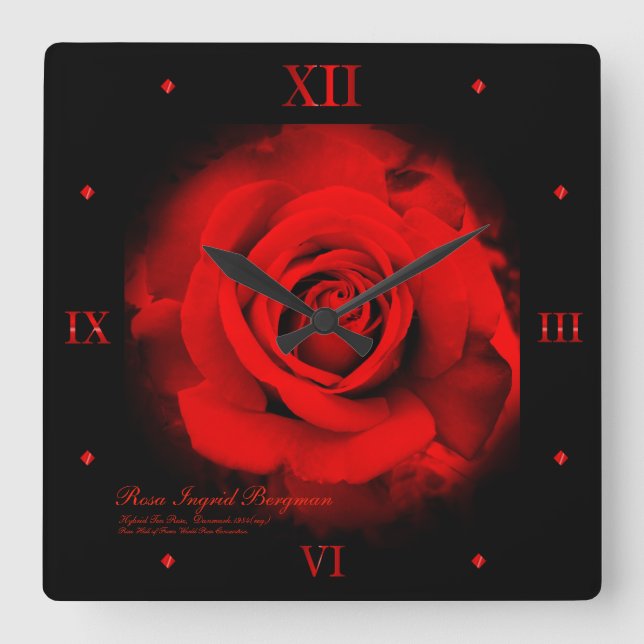 Horloge Carrée Red Rose : Acrylic Wall Clock (Recto)