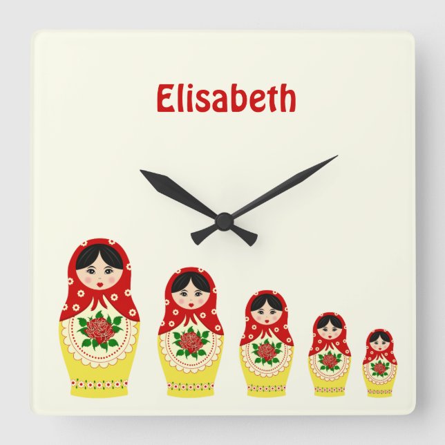 Horloge Carrée Red russian matryoshka nesting dolls (Recto)