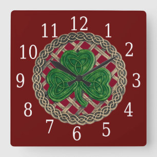 Horloge Carrée Red Shamrock and Celtic Knots Square Clock