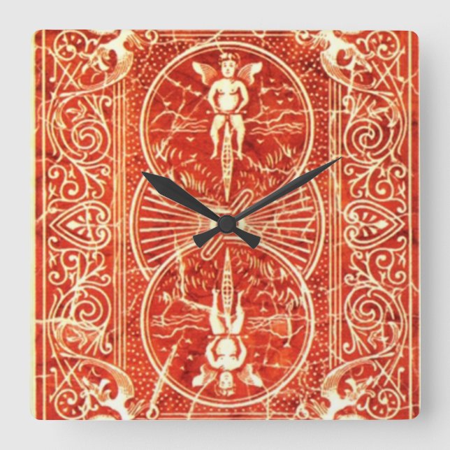 HORLOGE CARRÉE RED WHITE FLORAL SWIRLS (Recto)