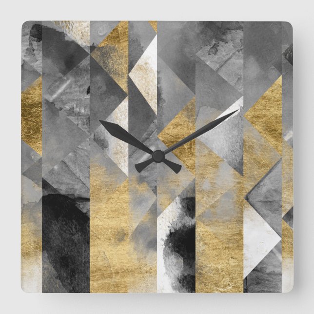 Horloge Carrée Réflexions dorées I (Recto)