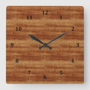 Horloge Carrée Regard du bois de grain d'acacia bouclé de Koa
