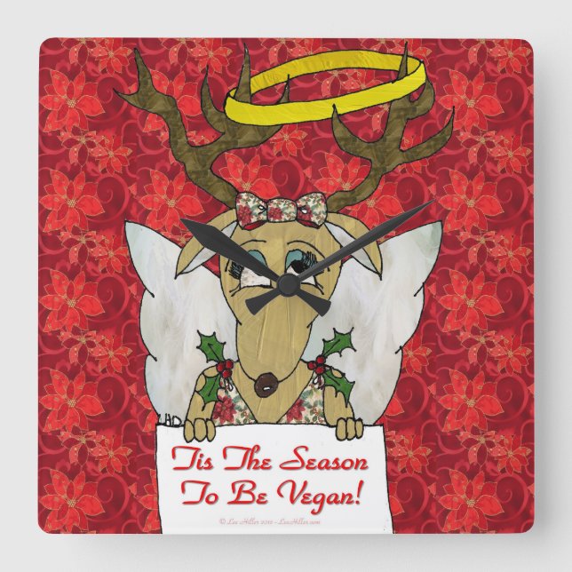 Horloge Carrée Reindeer Angel C'est la saison d'être Vegan (Recto)