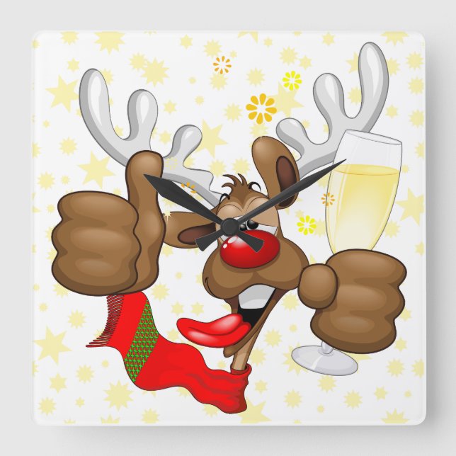 Horloge Carrée Reindeer Drunk Funny Caractère de Noël (Recto)