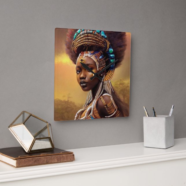Horloge Carrée Reine africaine (Bureau)