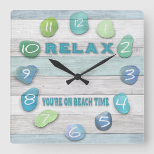 Horloge Carrée Relax, Your on Beach Time Driftwood