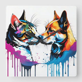 Horloge Carrée Relojes de pared, Perros y Gatos