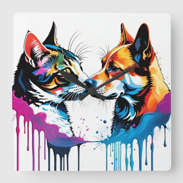 Horloge Carrée Relojes de pared, Perros y Gatos (Recto)