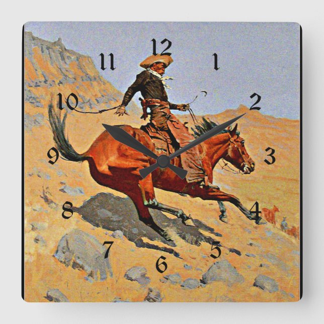 Horloge Carrée Remington : Le Cowboy, l'art des cow-boys américai (Recto)