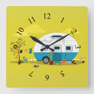 Horloge Carrée Remorque Camper Animé