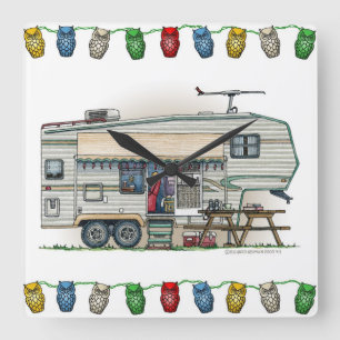 Horloge Carrée Remorque mignonne de voyage de campeur de