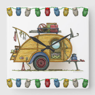 Horloge Carrée Remorque vintage mignonne de voyage de campeur de