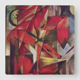 Horloge Carrée Renards par Franz Marc, Art cubiste abstrait vinta