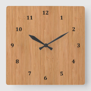 Horloge Carrée Représentation naturelle du grain de bois de bamb